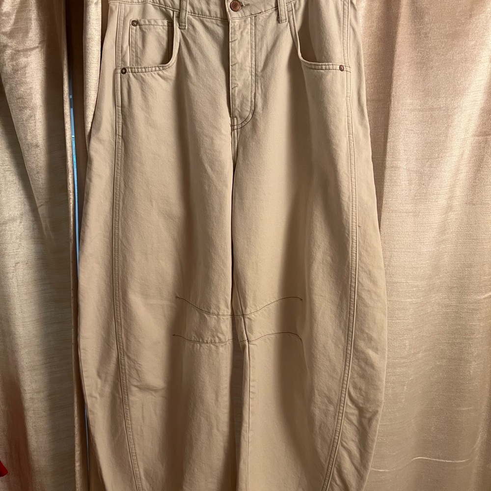Free People Cream Wide Leg Jeans